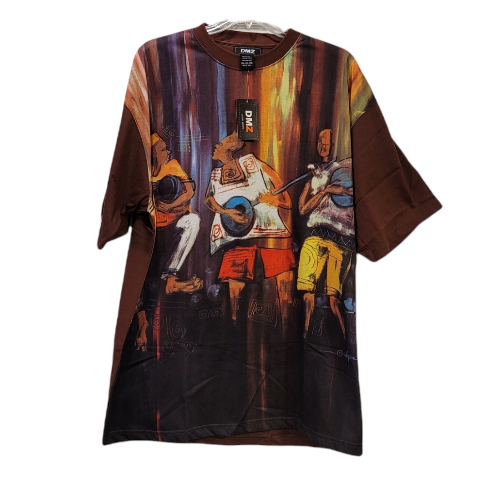 NWT! D M Z Mens Brown Short Sleeve Graphic Good Times Themed Tee 2XL